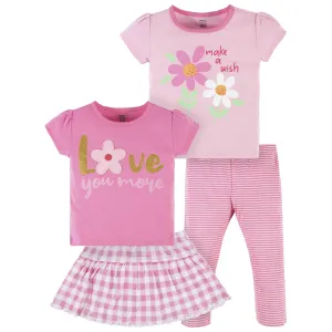 4-Piece Infant & Toddler Girls Summer Blossom Tees, Skort & Pants Set