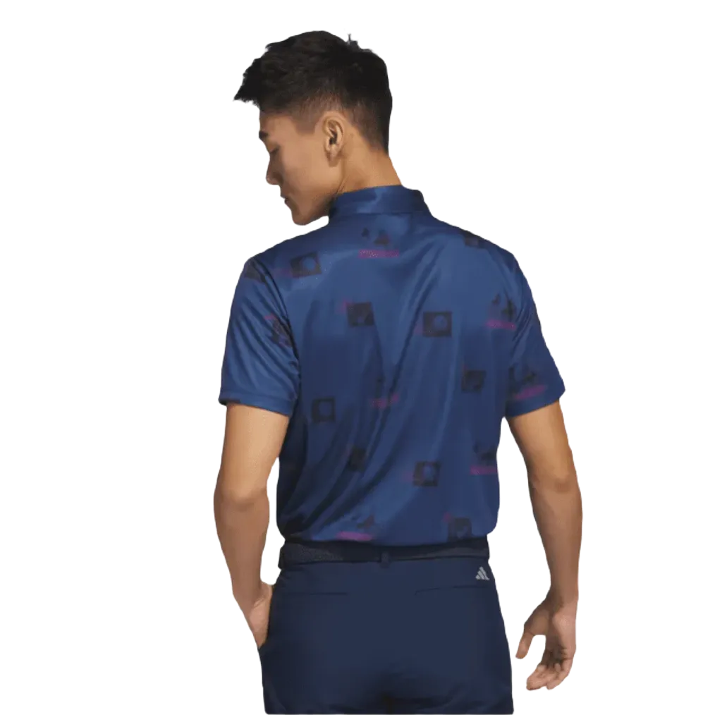 Adidas Allover-Print Golf Polo Shirt - Navy