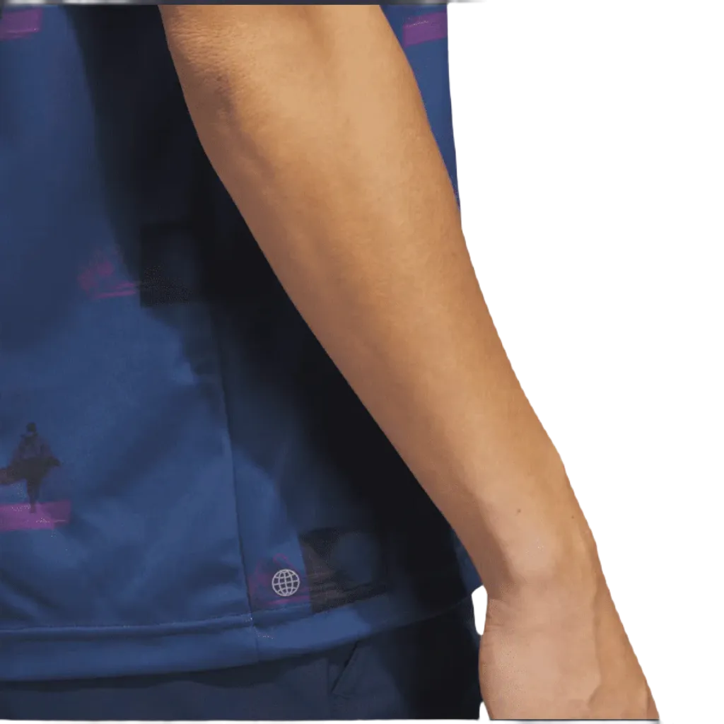 Adidas Allover-Print Golf Polo Shirt - Navy