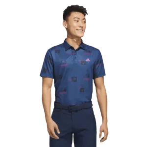 Adidas Allover-Print Golf Polo Shirt - Navy