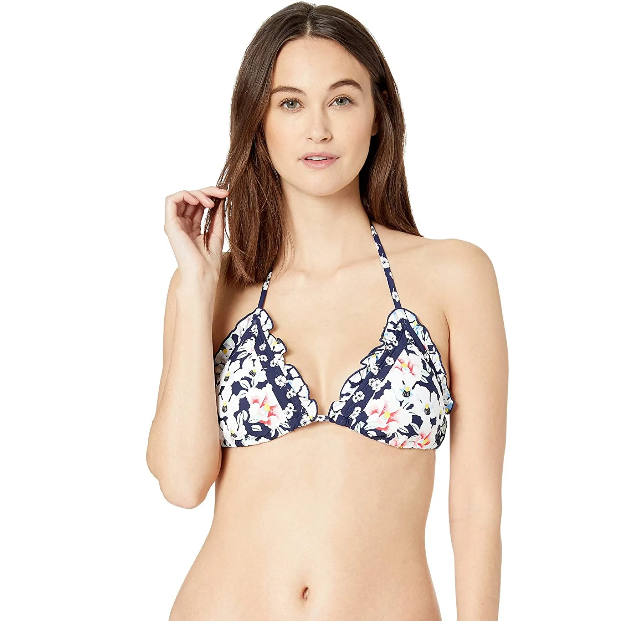 Anne Cole Studio Women's Triangle Halter Bikini Top, Blue Floral, S