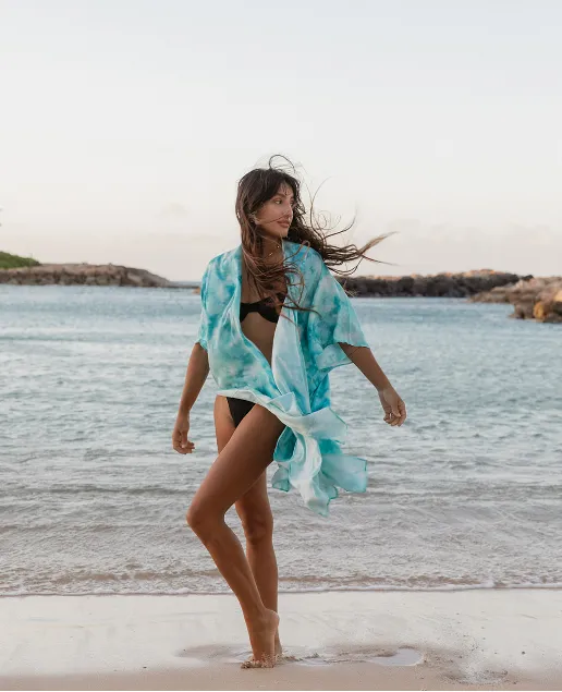 Aquarelle Tie Dye Printed Beach Kimono