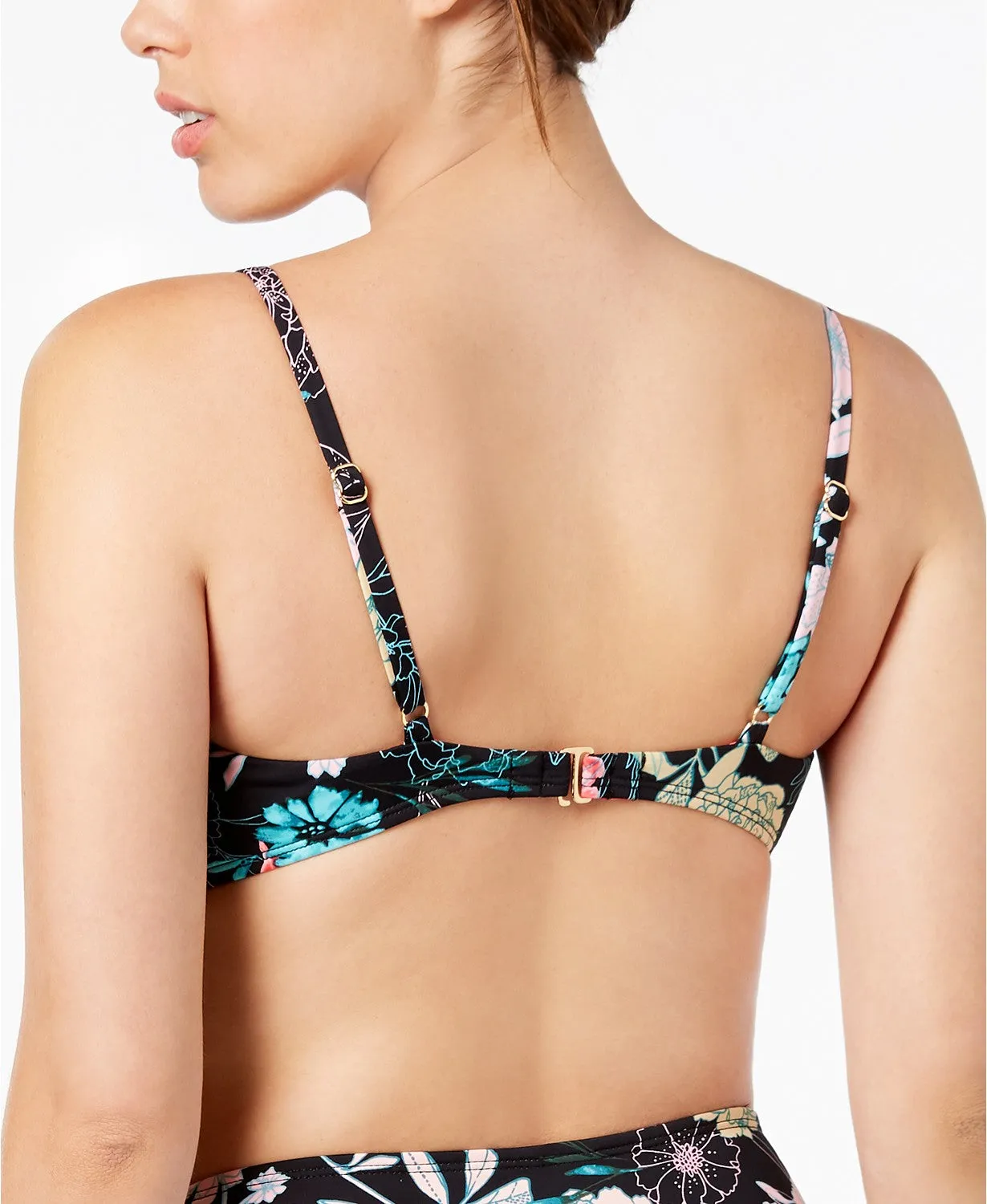 Bar III Floral-Print Tie Front Bralette Bikini Top (Black Floral, S)