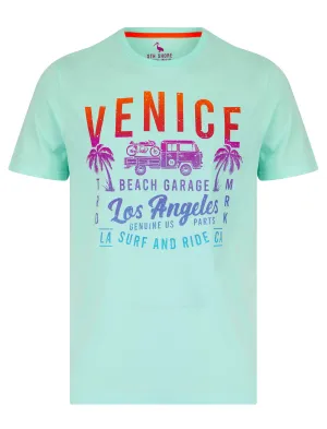 Beach Garage 2 Motif Cotton Jersey T-Shirt in Blue Tint - South Shore