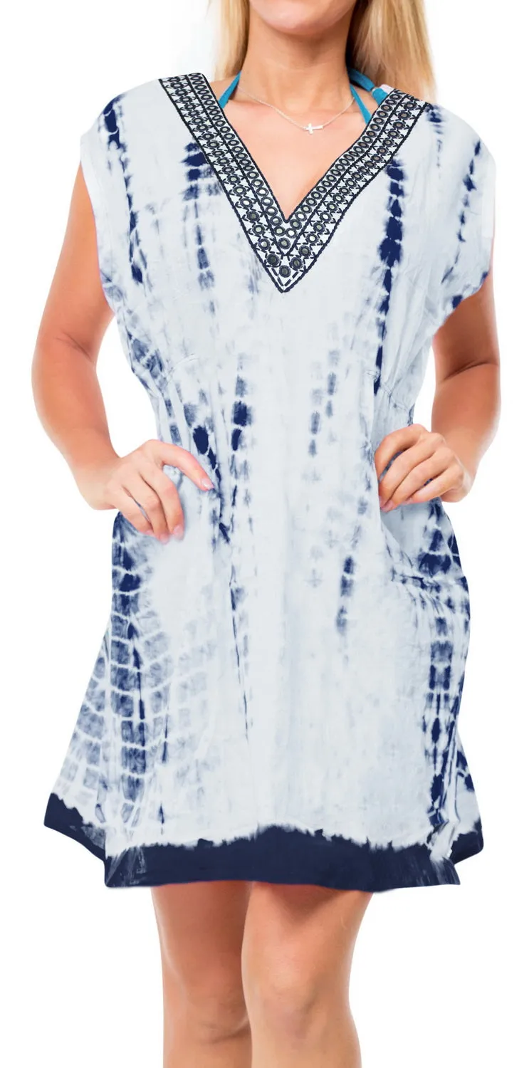 Beach wear Swimwear Caftan Tunic Top Mirror Work Cover up Swimsuit Bikini Navy