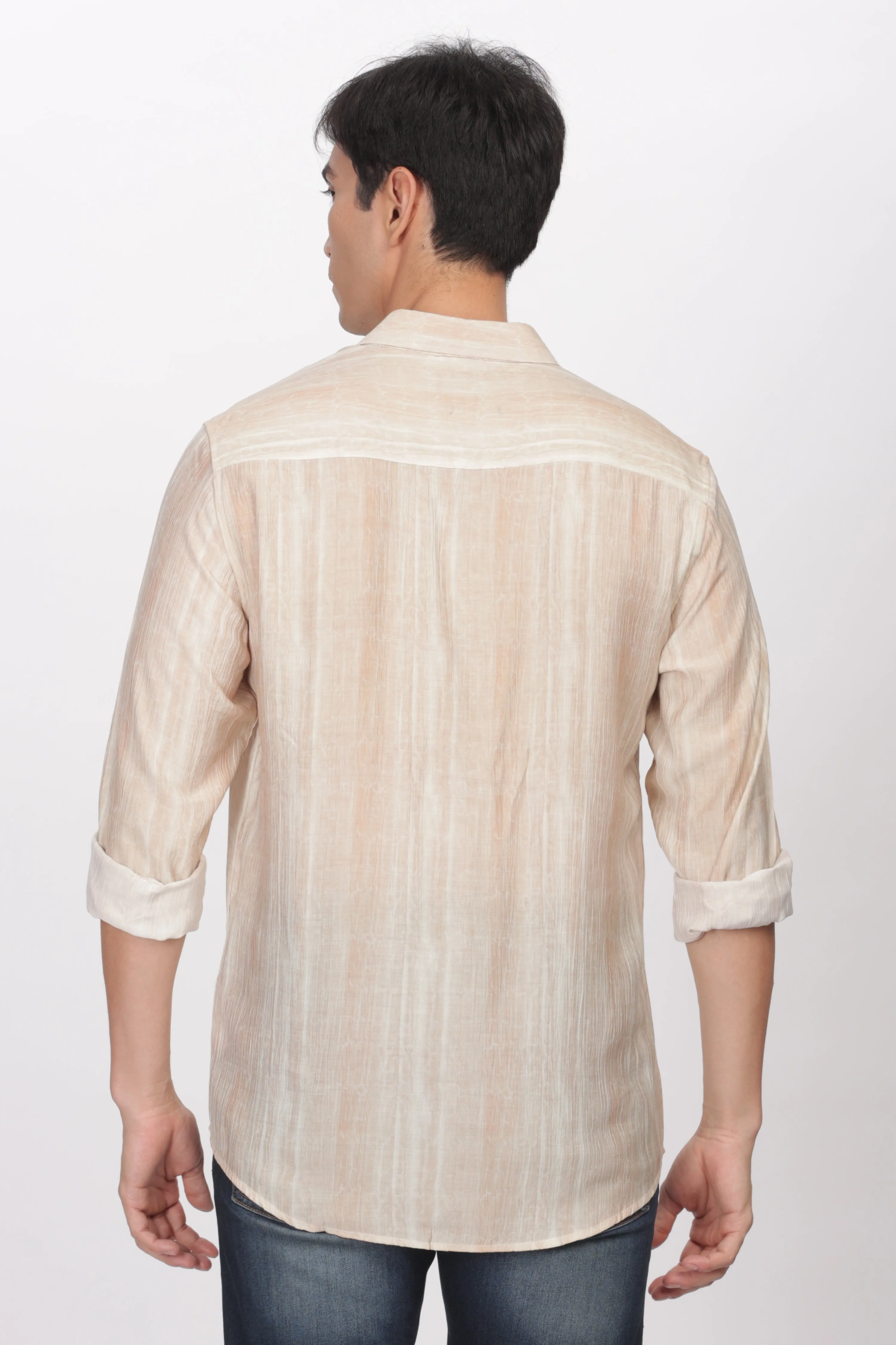 Beige Slim Fit Viscose Beach Wear Shirt