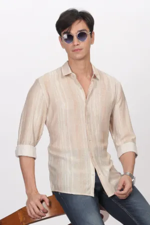 Beige Slim Fit Viscose Beach Wear Shirt