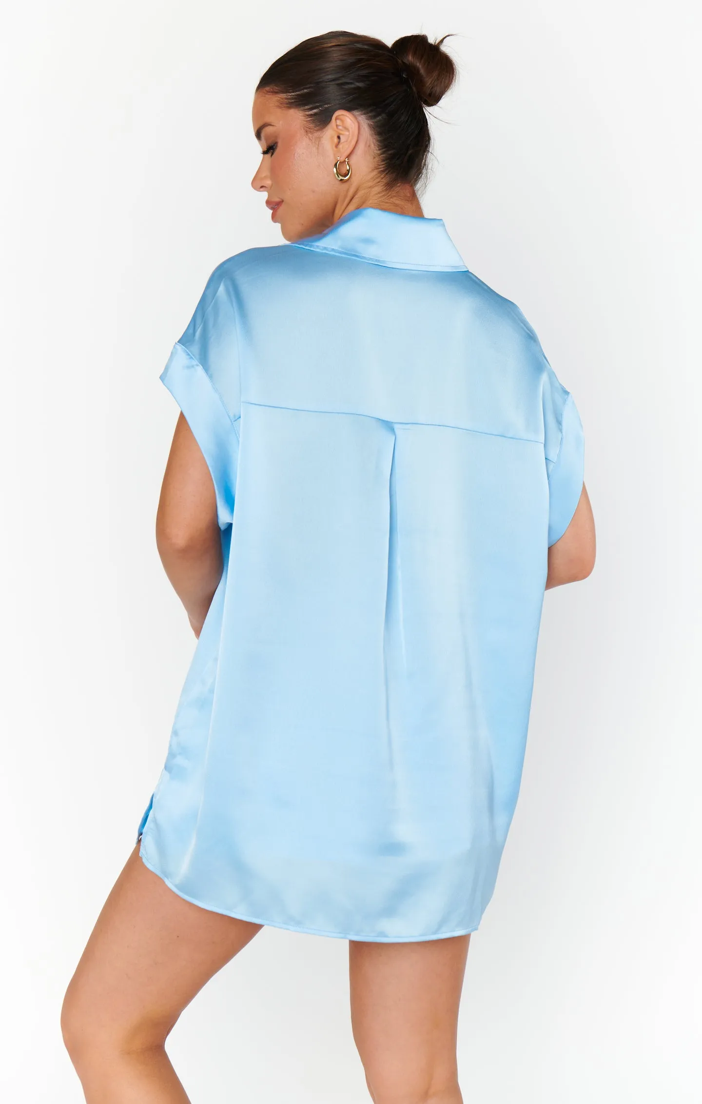 Best Day Button Up ~ Baby Blue Luxe Satin