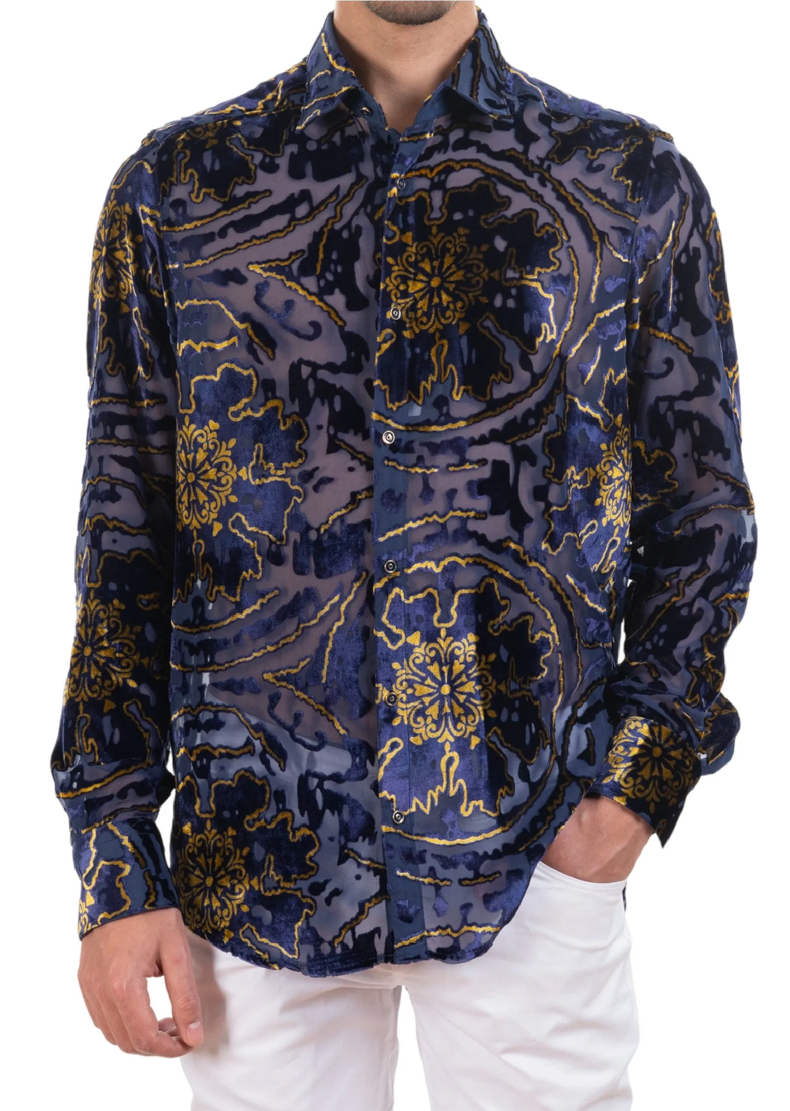 Blue Heritage Ornament Velvet Shirt