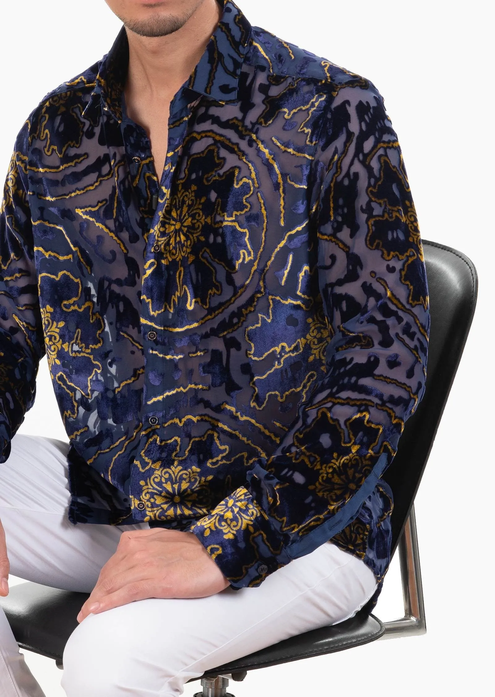 Blue Heritage Ornament Velvet Shirt