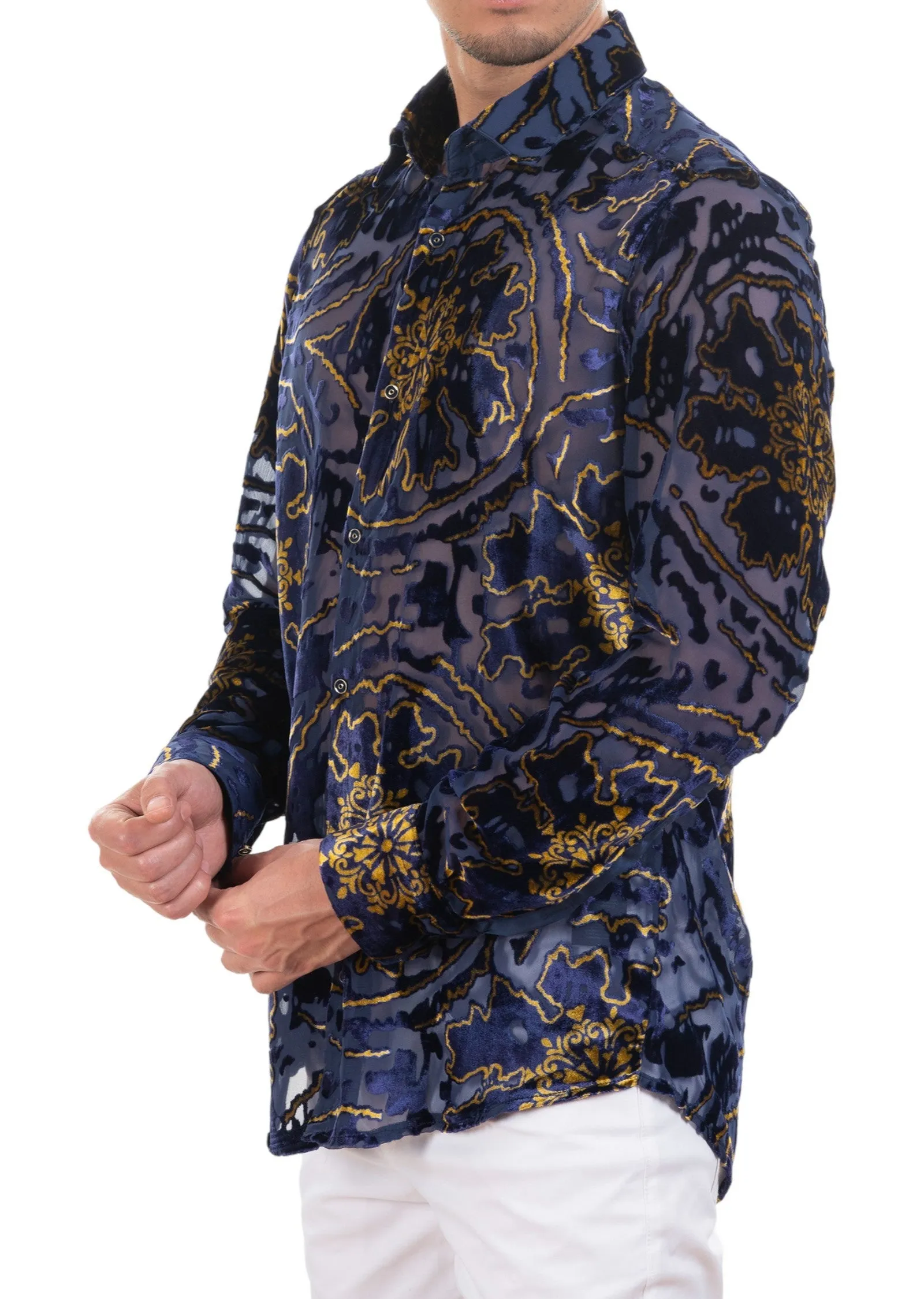 Blue Heritage Ornament Velvet Shirt