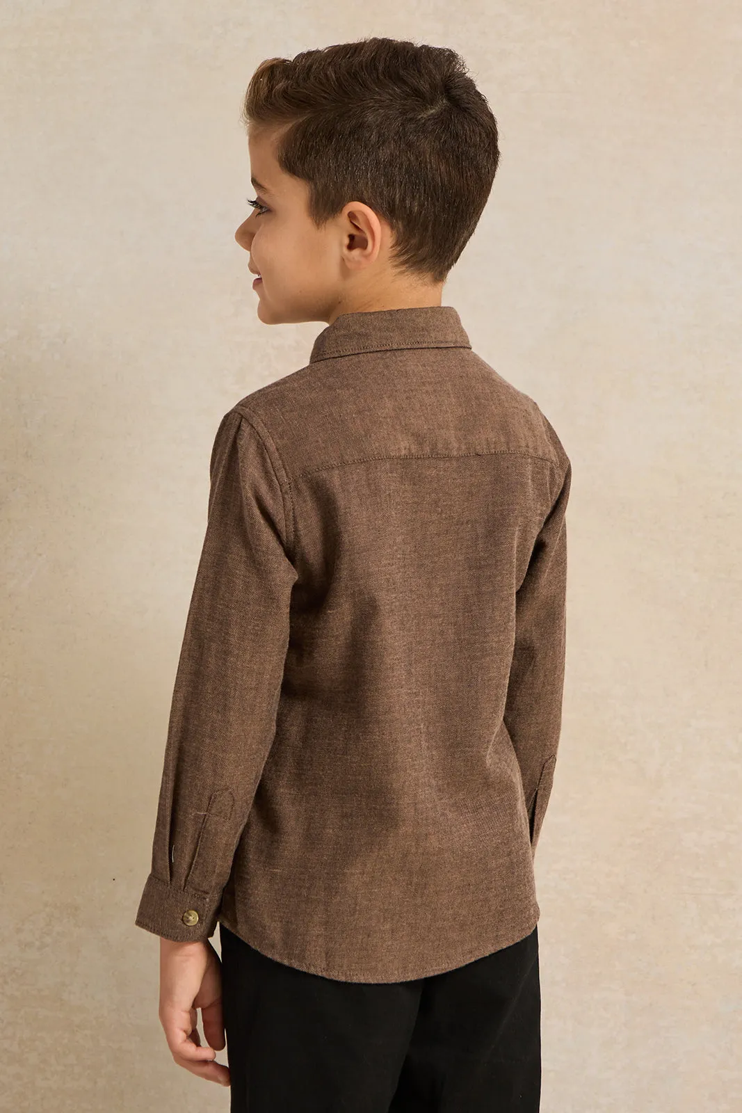 Boys Brown Long Sleeve Flannel Shirt