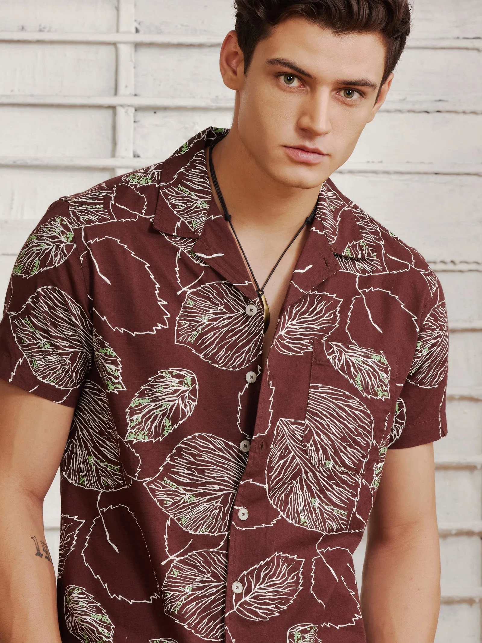 Brown Printed Resort Shirt