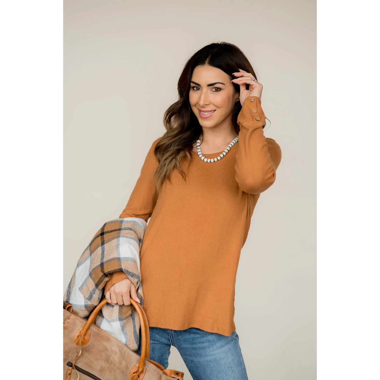 Button Cuff Long Sleeve Tee