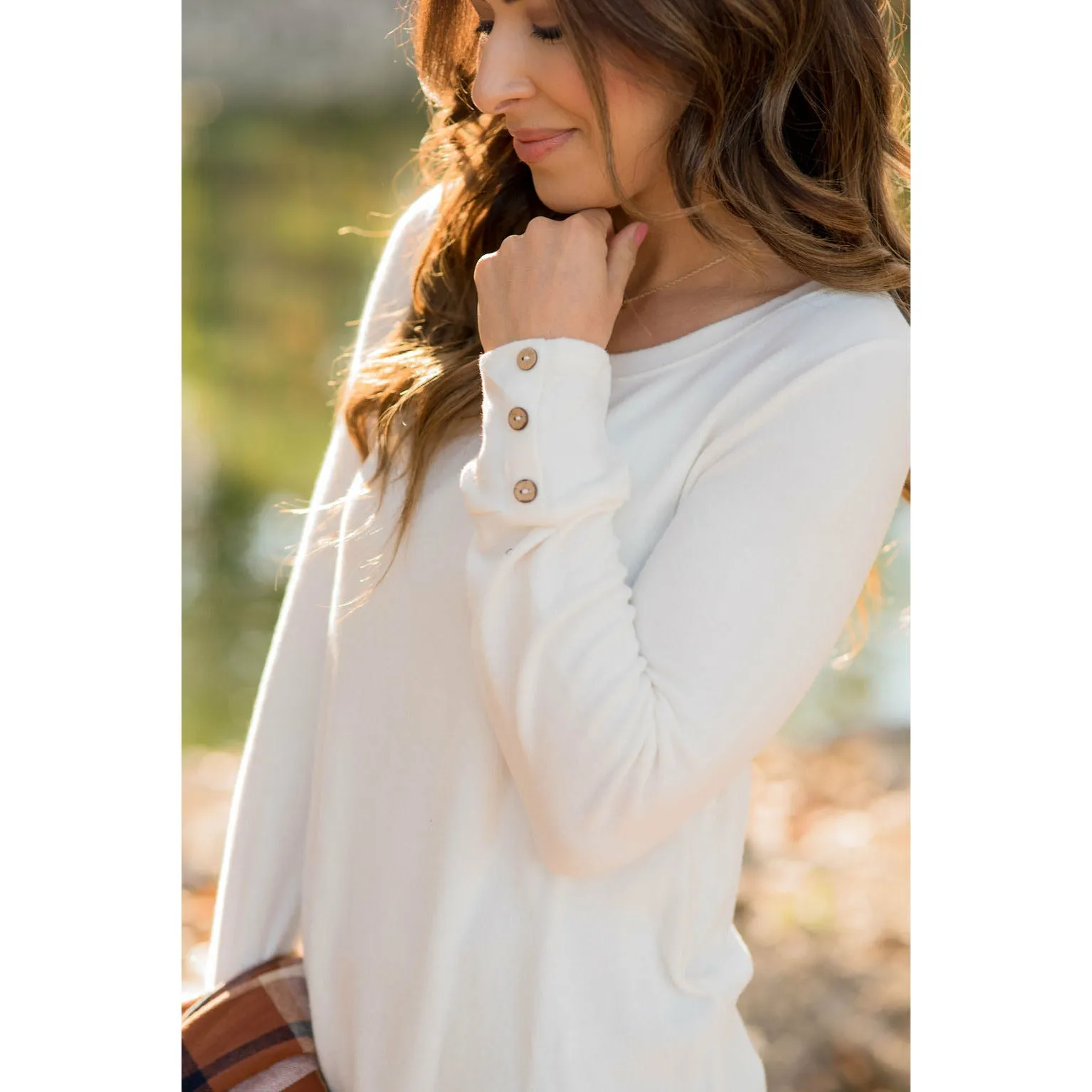 Button Cuff Long Sleeve Tee