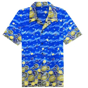 Candowlook Wax African Style Shirts Batik Pattern Men Dashiki Traditional Blue Waves Printed Cotton Short Sleeve Mens Clothing