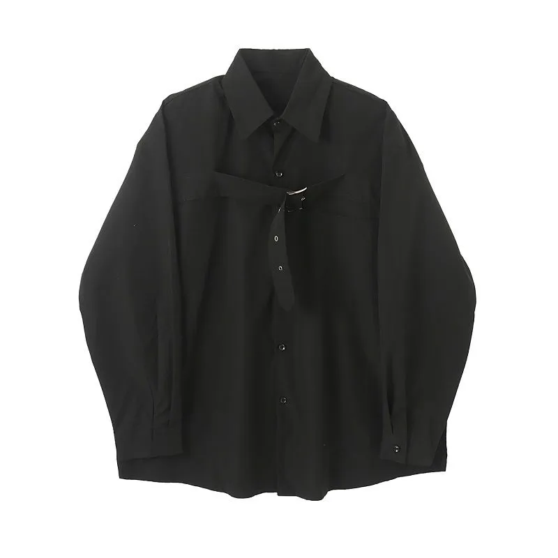 Chest Buckle Style Solid Oversized Shirts