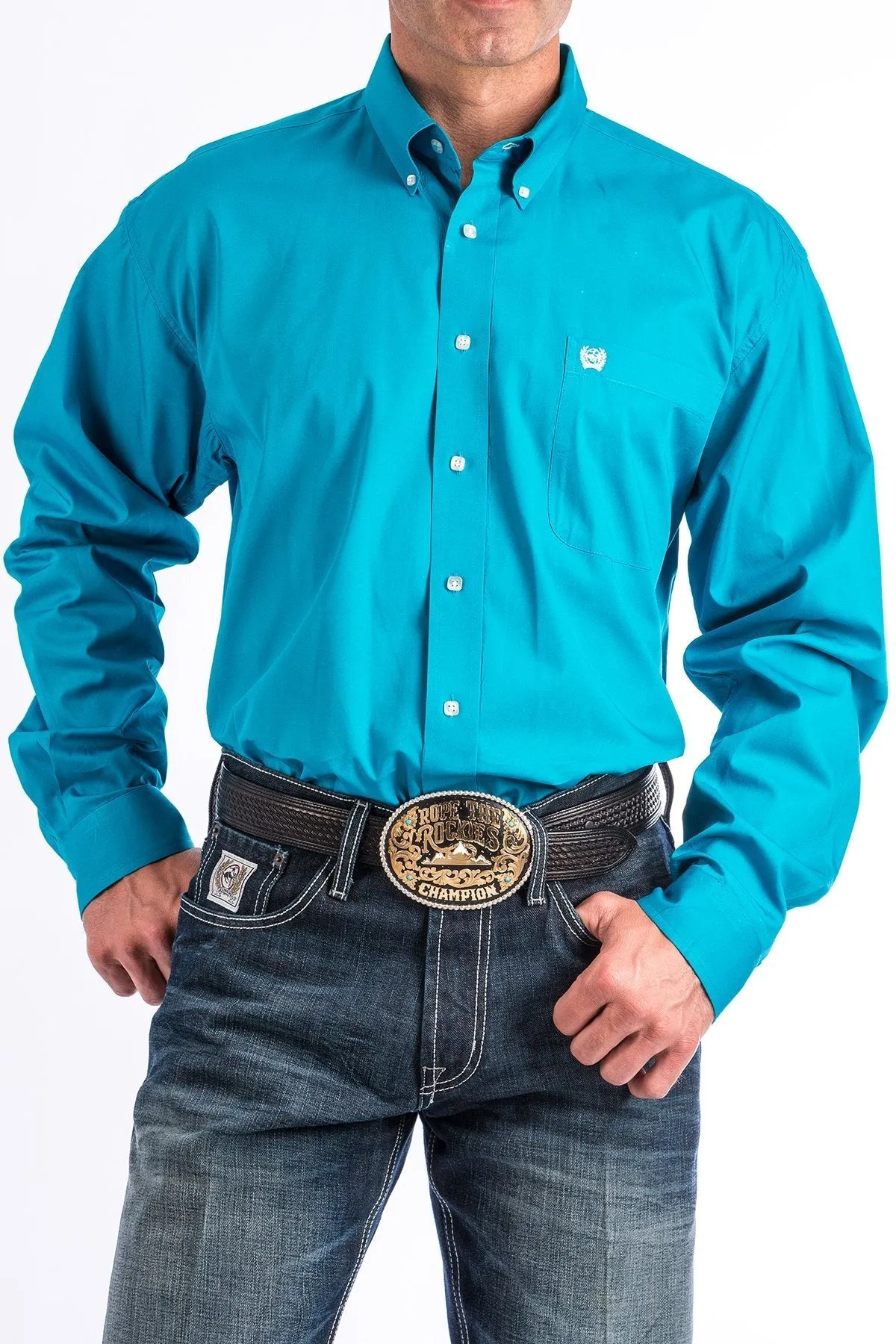 Cinch Mens Solid Turquoise Button Down Western Shirt Style MTW1103800