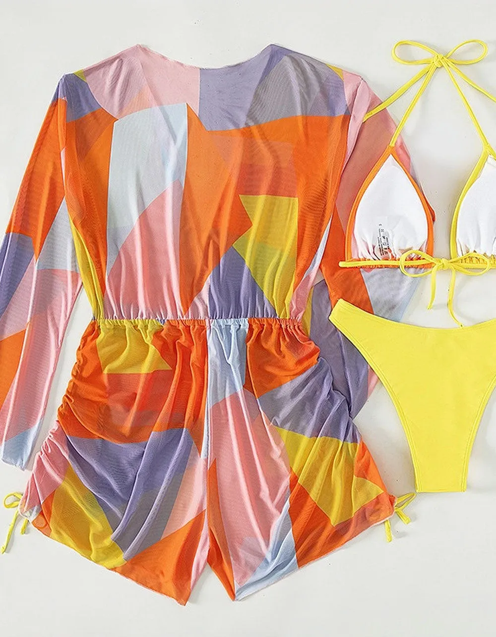 ColorBlock Printed 4-Piece Cover Up Bikini Swimwear Sets