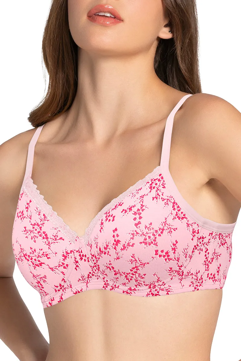 Cotton Casual Padded Non-wired Printed T-shirt Bra - Pink Nectar Pr