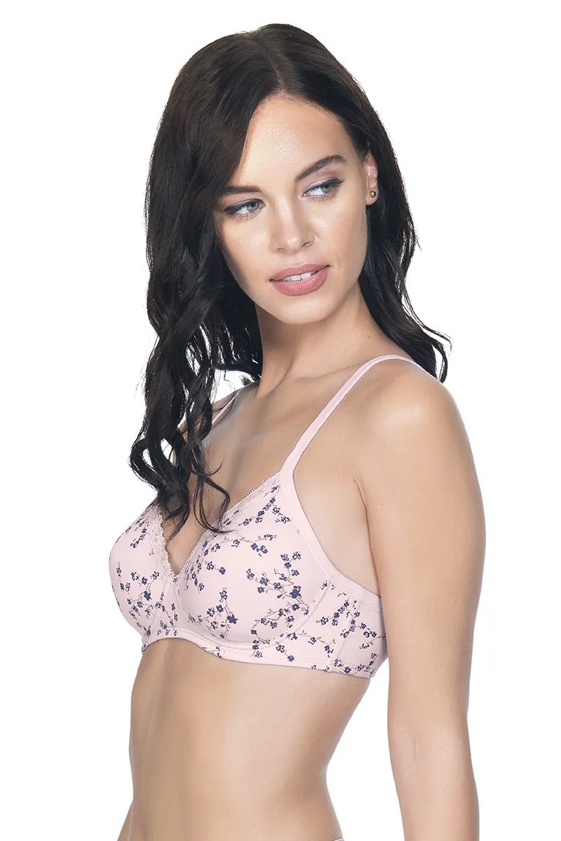 Cotton Casuals Padded Non-Wired Printed T-Shirt Bra - Winsome Orchid Pr