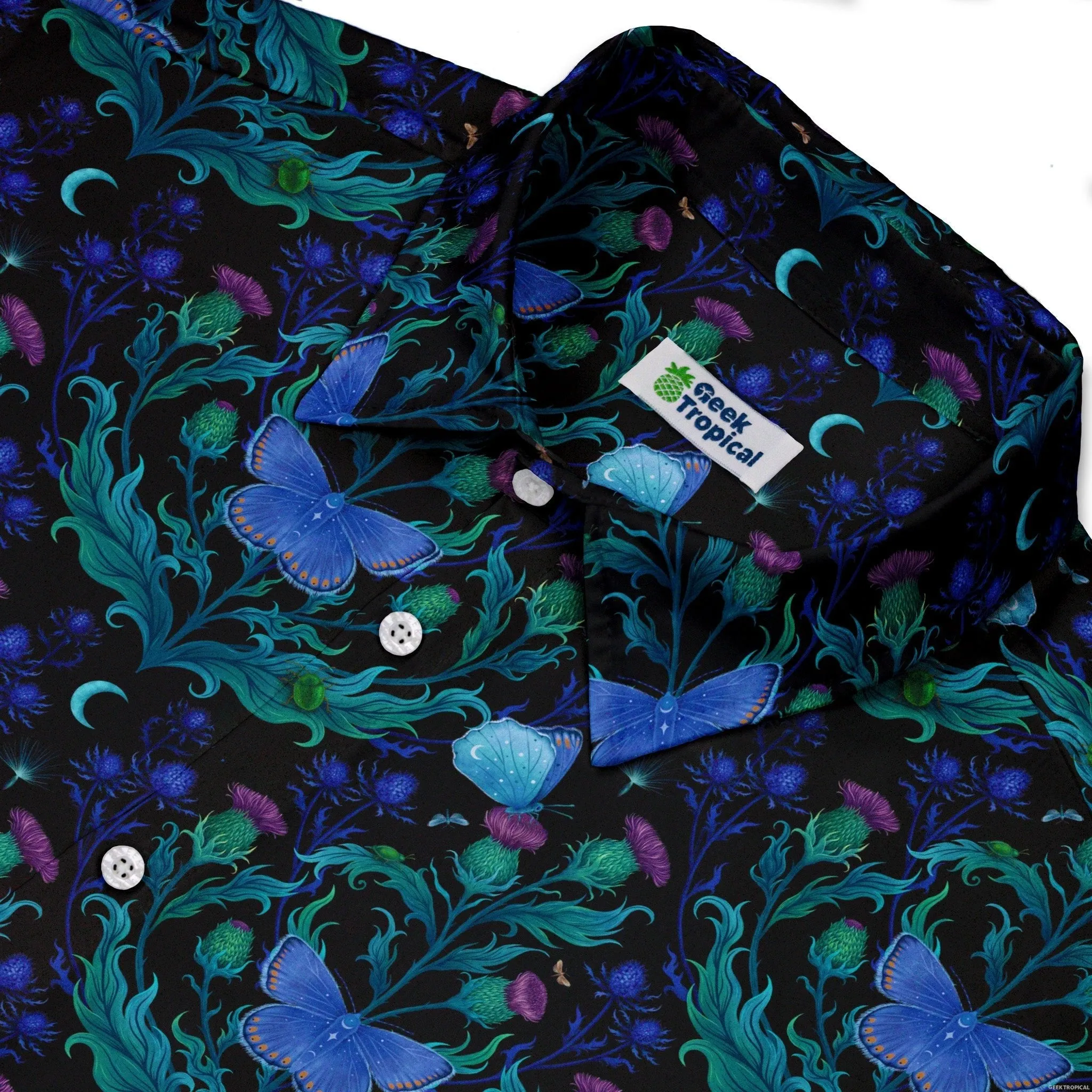 Episodic Thistle Moths Purple Button Up Shirt