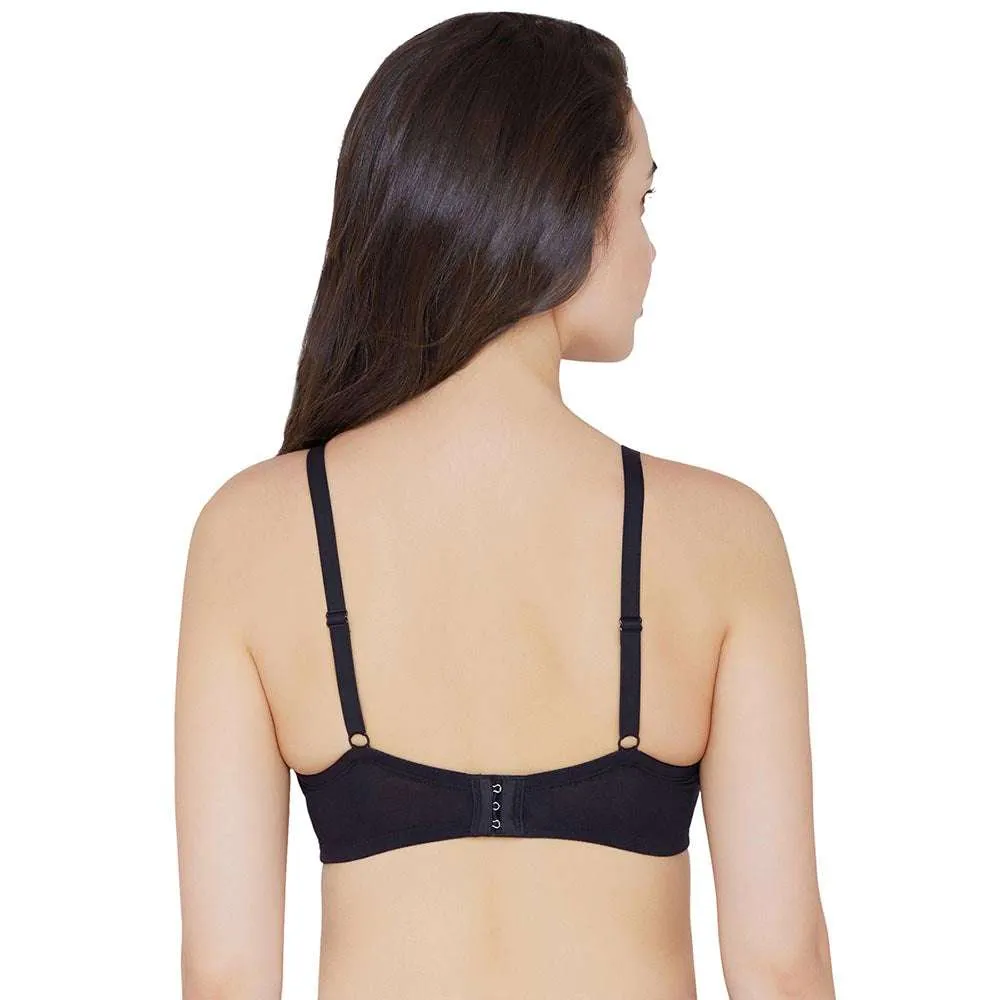 Essentials Padded Wired 3/4th Cup Everyday Wear Cotton Blend T-Shirt Bra - Black