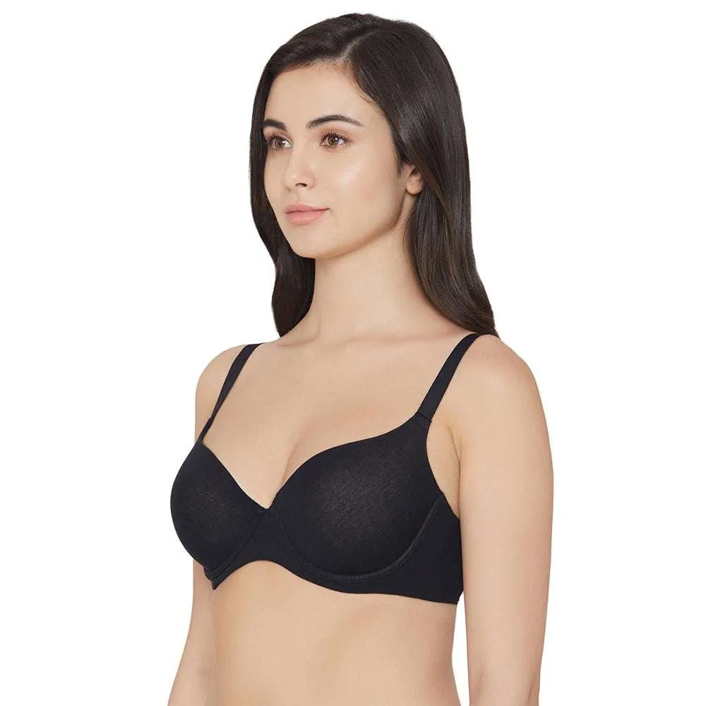 Essentials Padded Wired 3/4th Cup Everyday Wear Cotton Blend T-Shirt Bra - Black