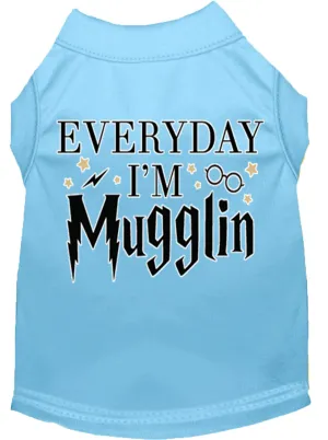 Everyday I'm Mugglin Screen Print Dog Shirt Baby Blue Med