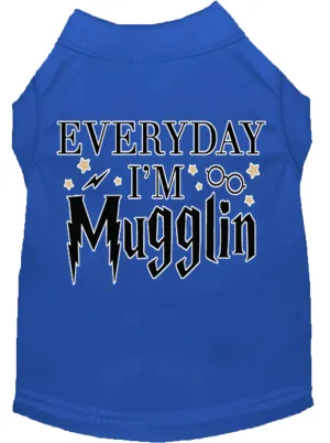 Everyday I'm Mugglin Screen Print Dog Shirt Blue Xxxl