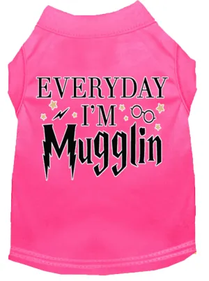 Everyday I'm Mugglin Screen Print Dog Shirt Bright Pink Xxxl