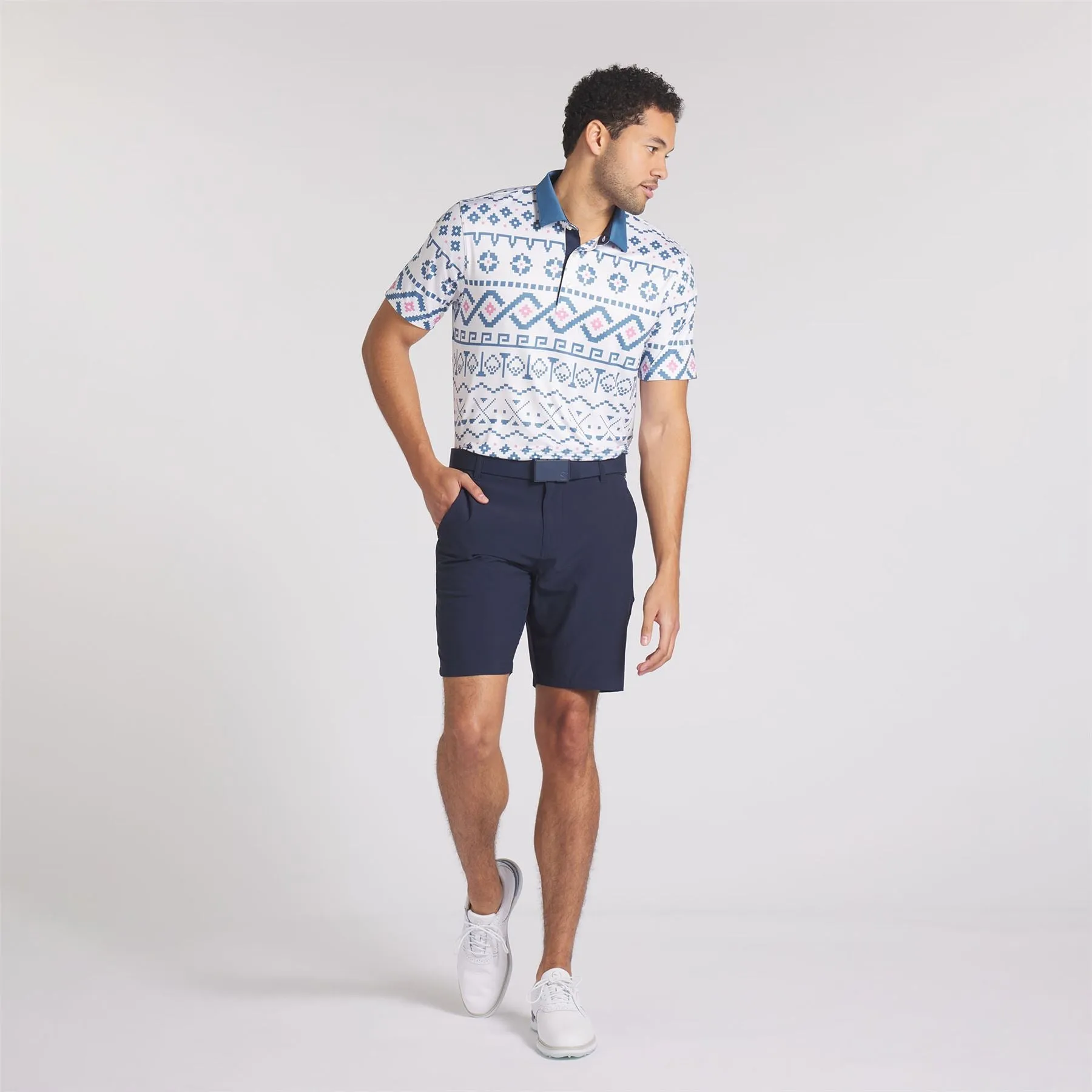 Fair Isle Print Polo White Glow/Blue Horizon - AW24