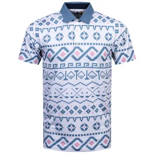 Fair Isle Print Polo White Glow/Blue Horizon - AW24