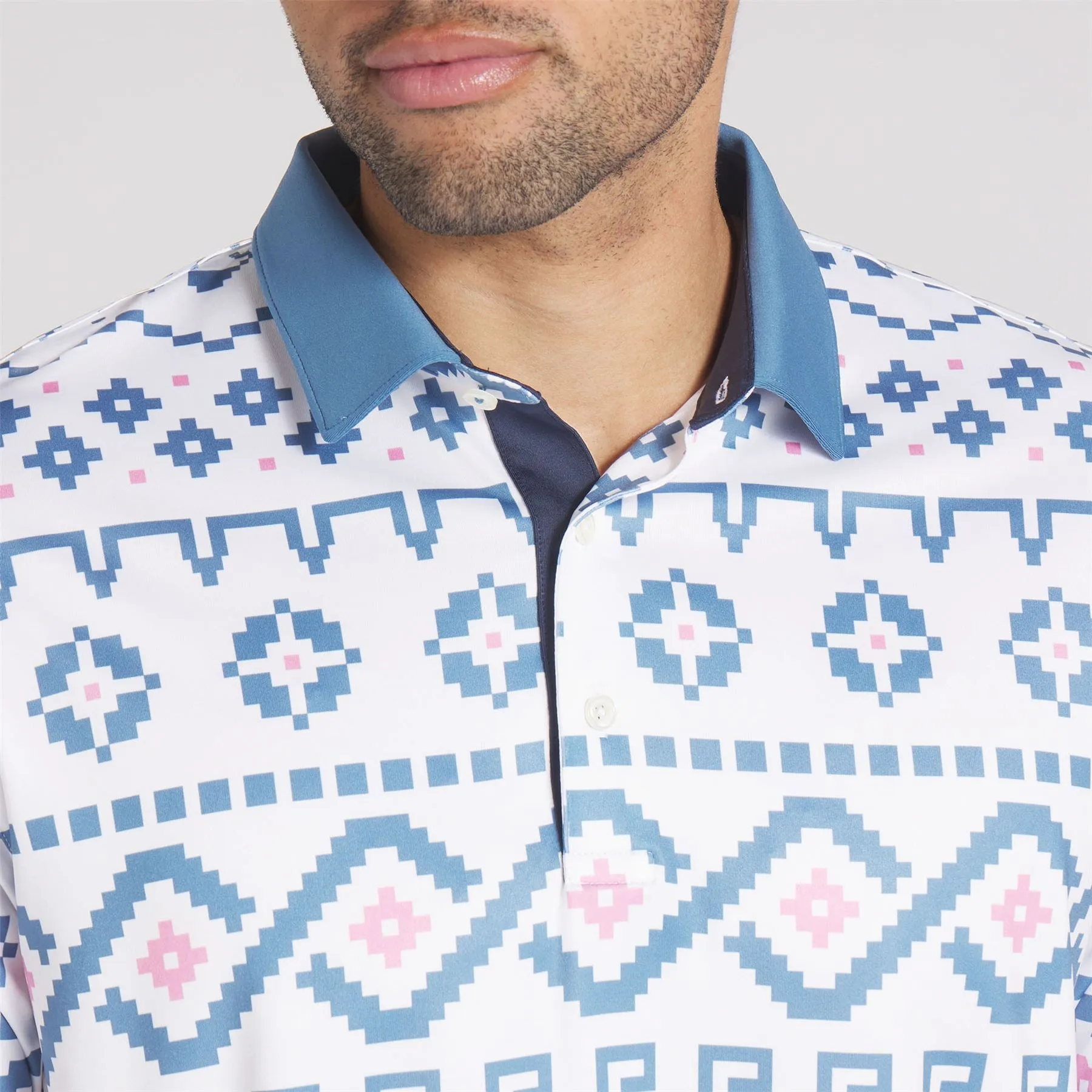 Fair Isle Print Polo White Glow/Blue Horizon - AW24