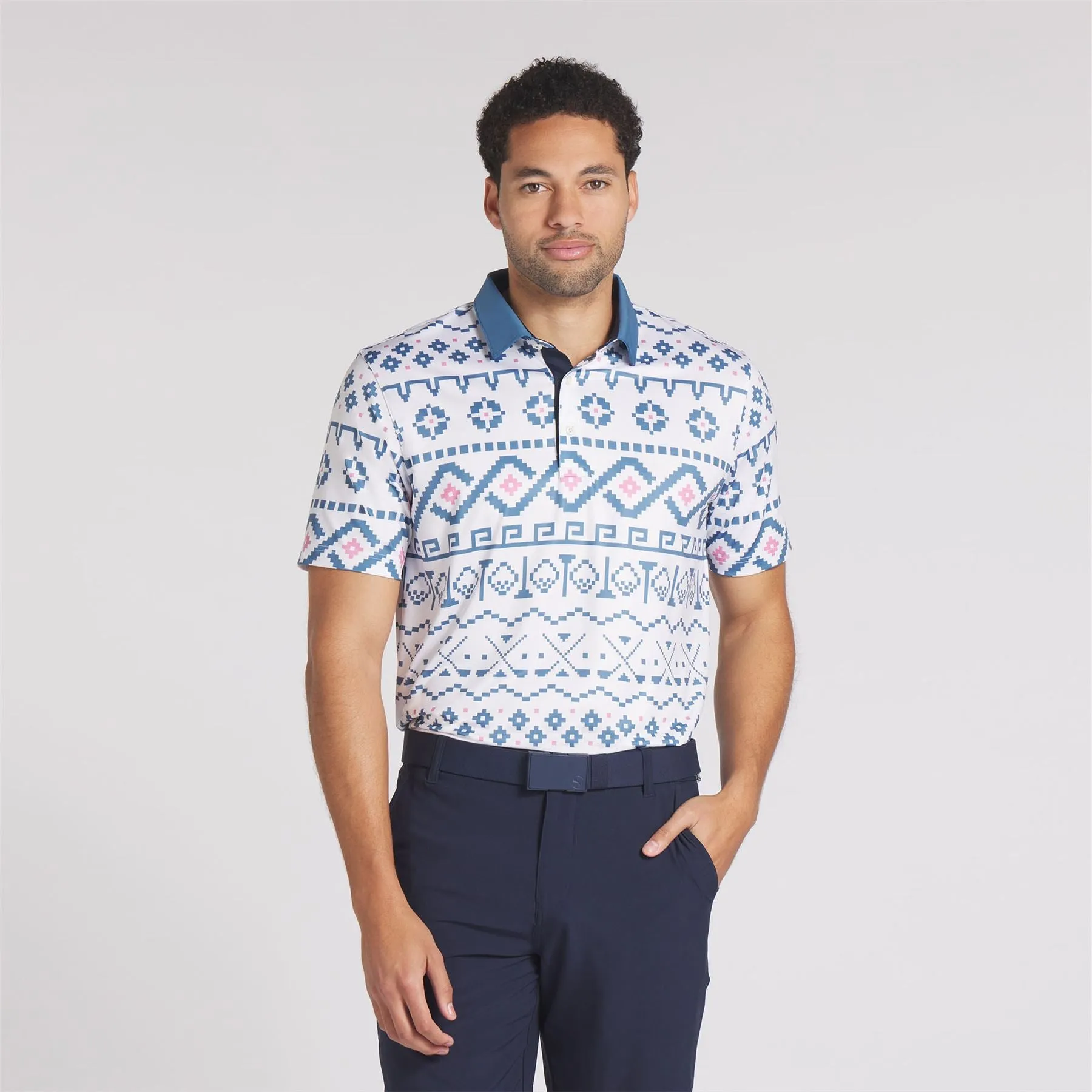 Fair Isle Print Polo White Glow/Blue Horizon - AW24