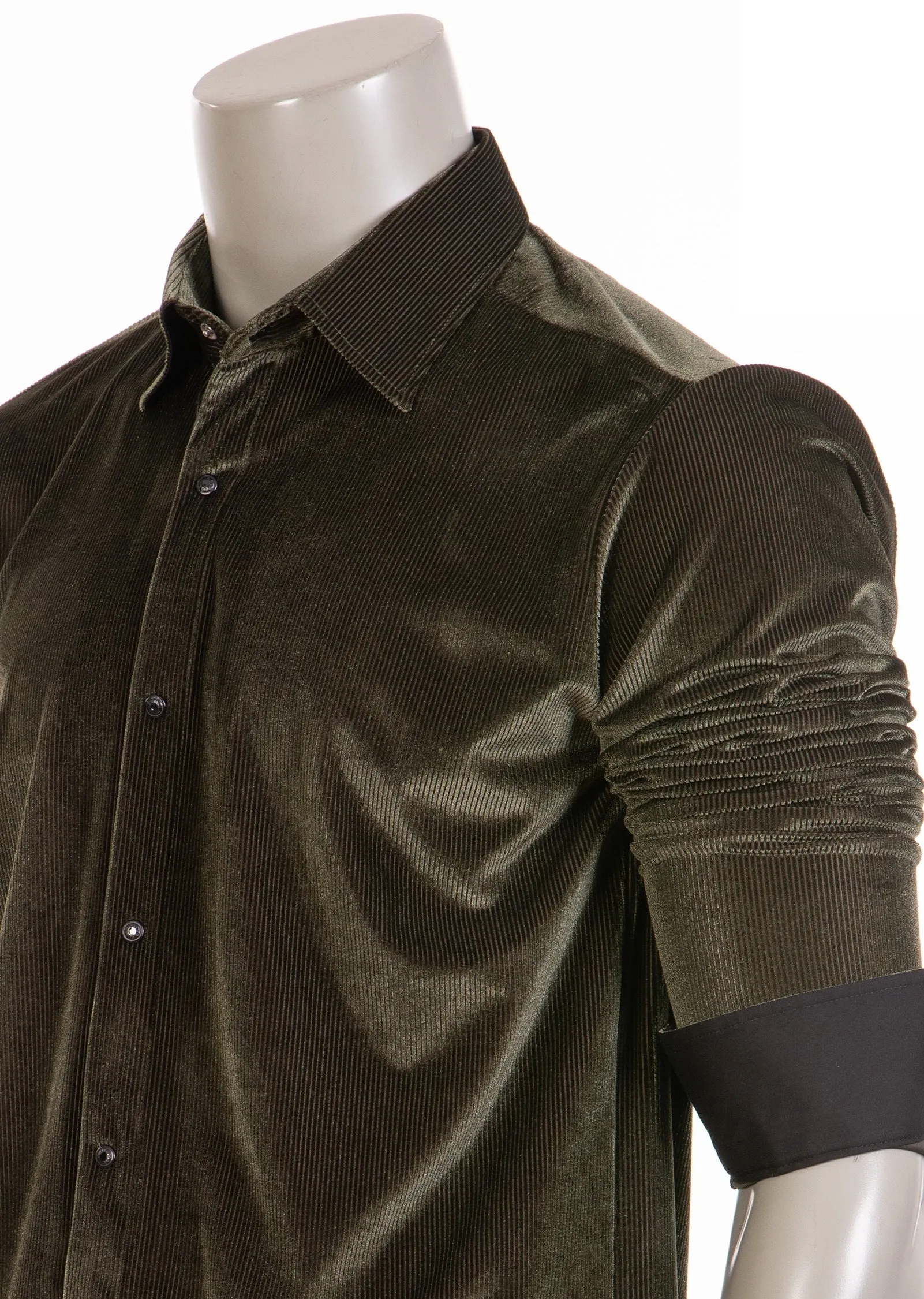 Green Tonal Stripe Velvet Shirt