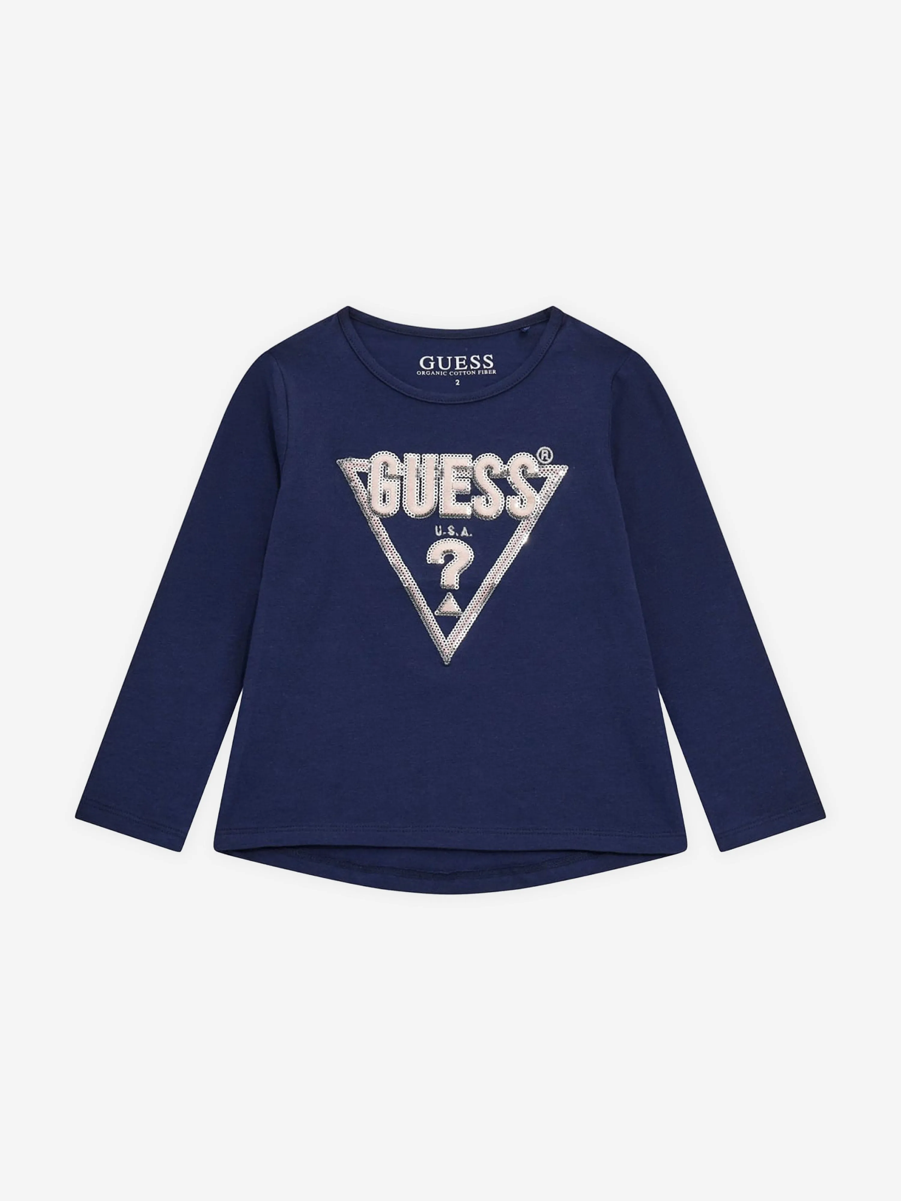 Guess Girls Long Sleeve Logo T-Shirt in Blue