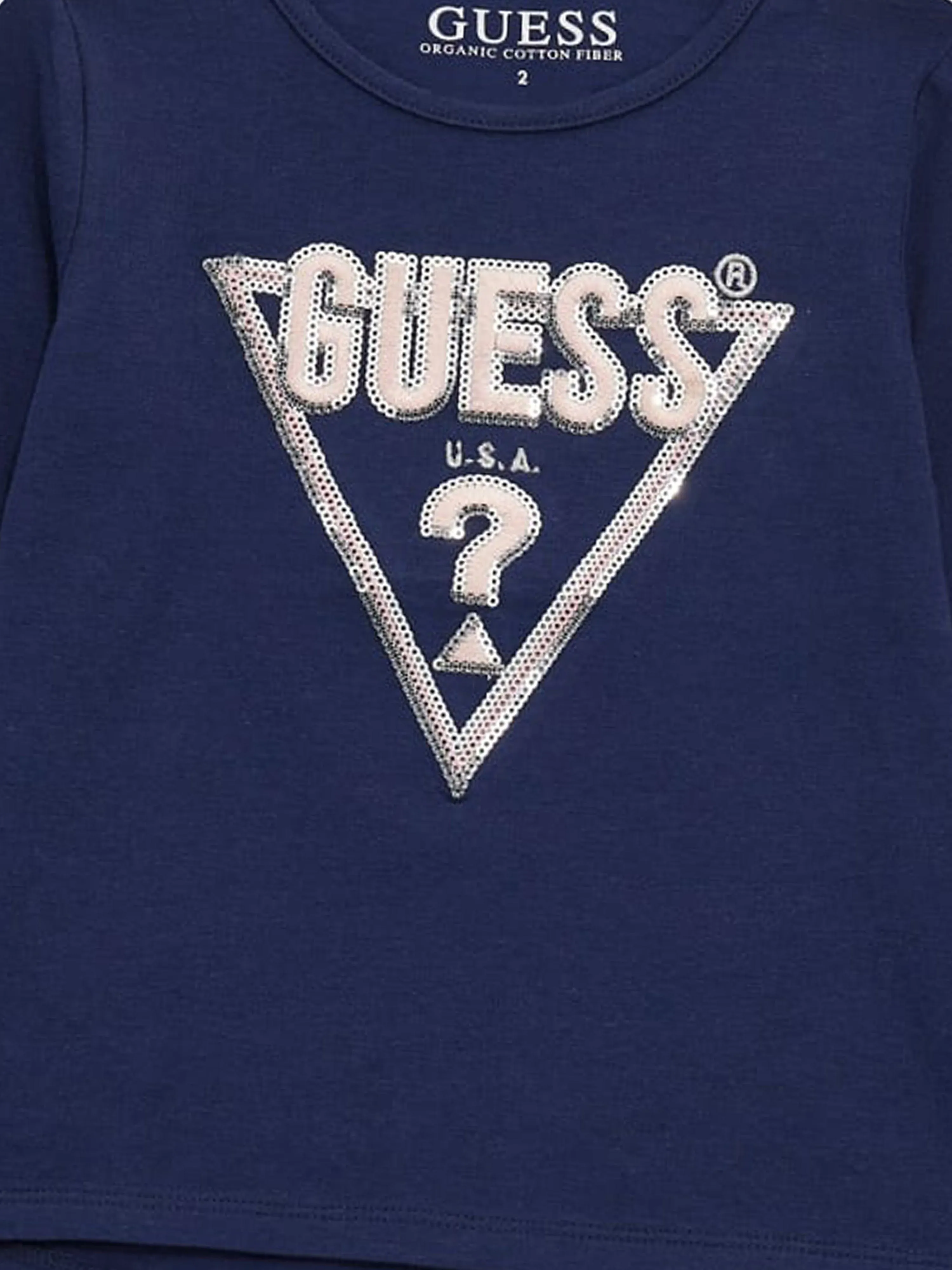 Guess Girls Long Sleeve Logo T-Shirt in Blue