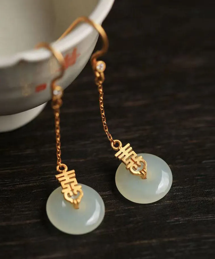 Handmade Chinese Style Jade Patchwork Silver Drop Earrings LY9170