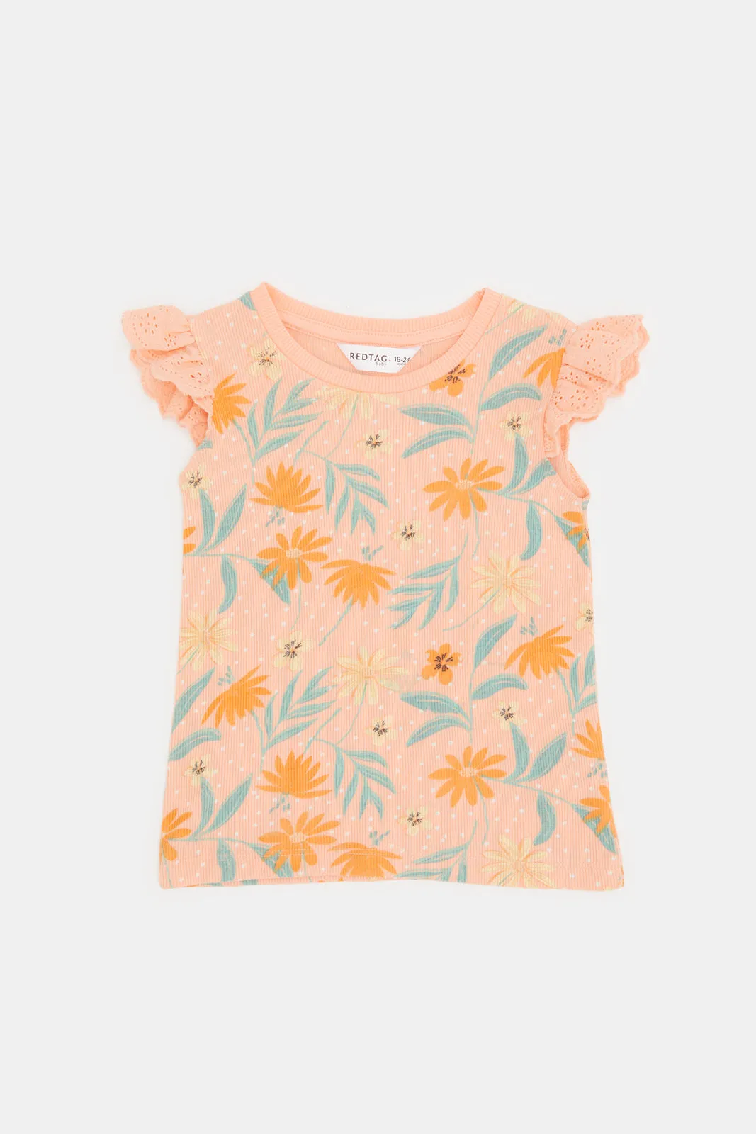 Infant Girls Orange Floral All Over Print T-Shirt