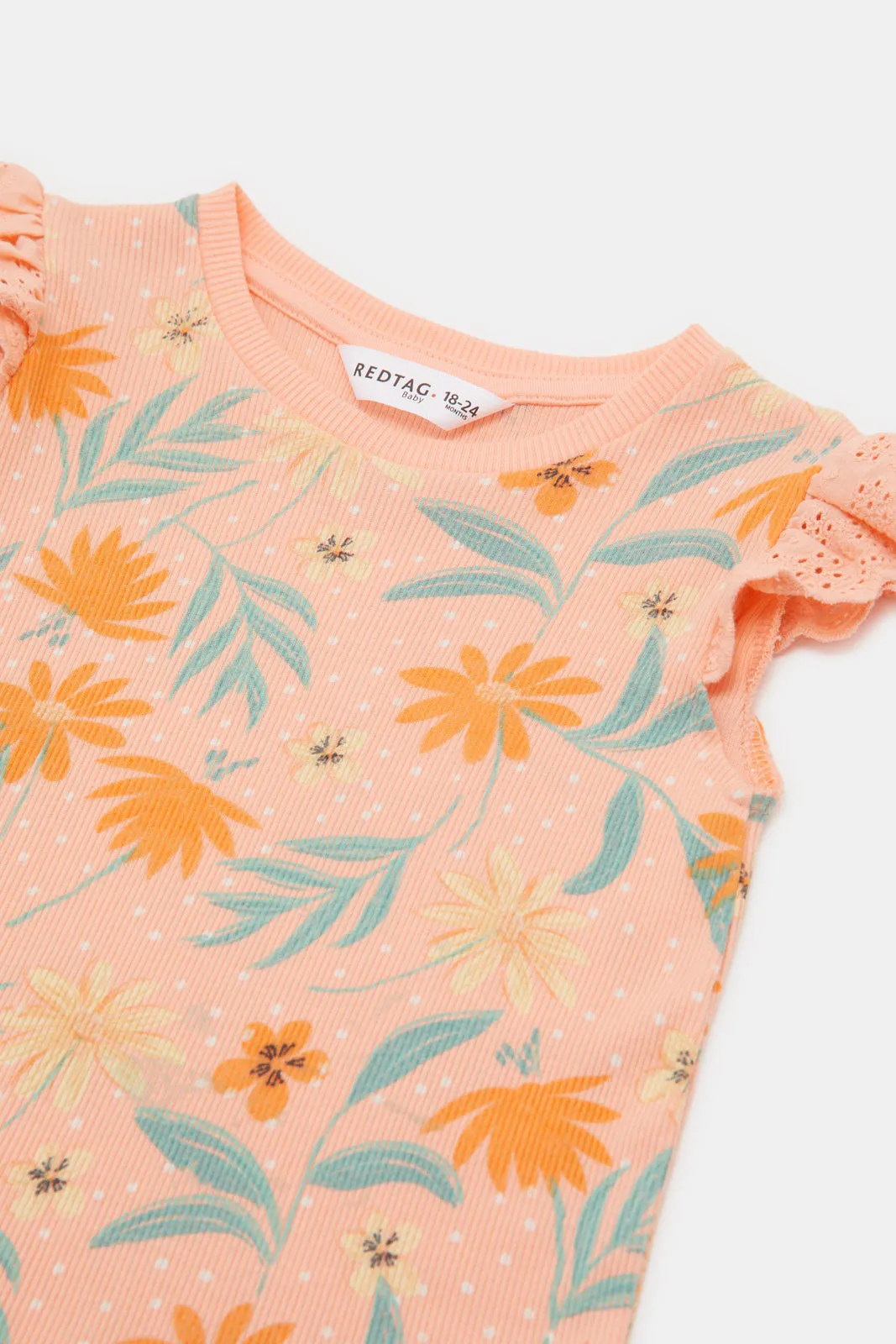 Infant Girls Orange Floral All Over Print T-Shirt