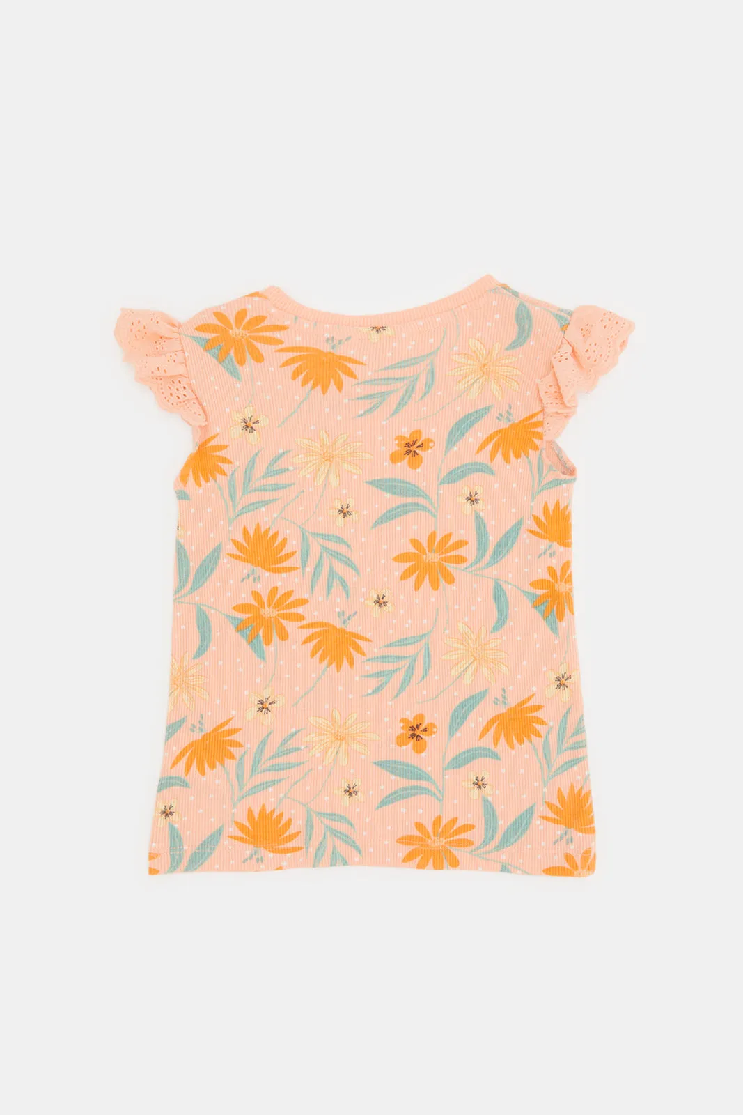 Infant Girls Orange Floral All Over Print T-Shirt