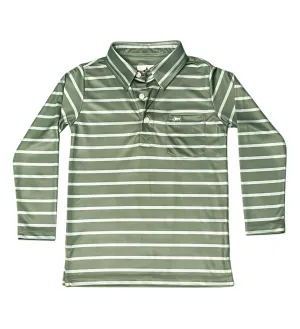 INSHORE LONG SLEEVE PERFORMANCE POLO GREEN STRIPE