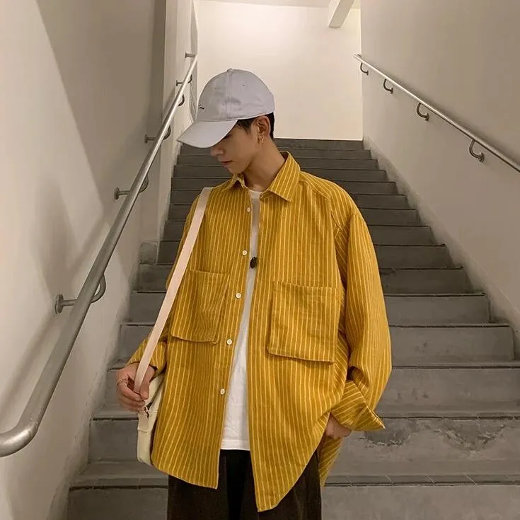 [Korean Style] 3 Colors Striped Large Pocket Shirts