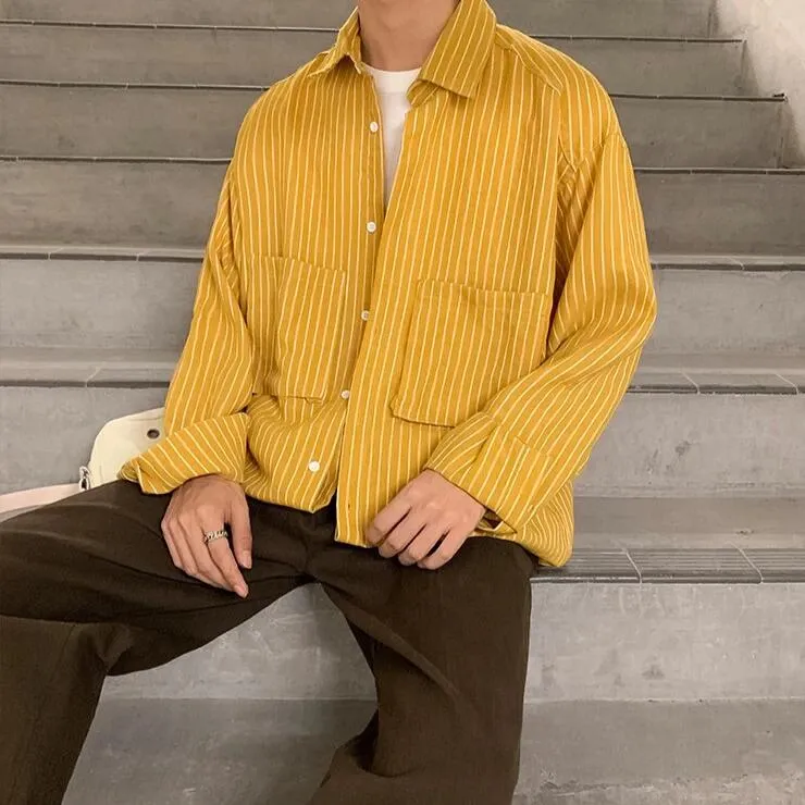 [Korean Style] 3 Colors Striped Large Pocket Shirts