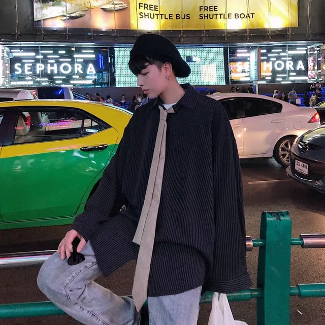 [Korean Style] Deen Striped Oversize Shirts