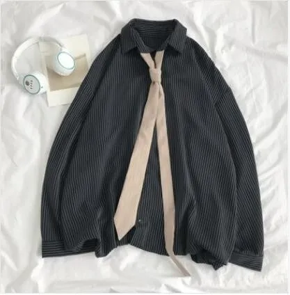 [Korean Style] Deen Striped Oversize Shirts