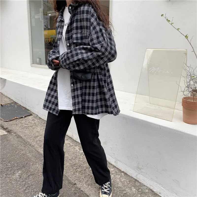 [Korean Style] Geine Oversized Check Shirts