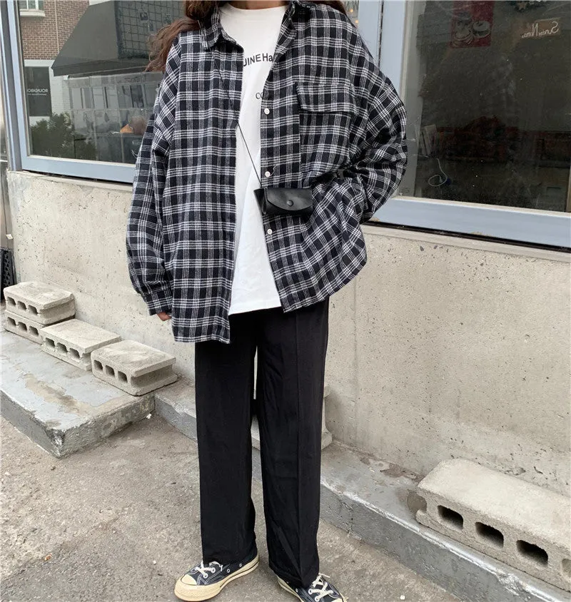 [Korean Style] Geine Oversized Check Shirts