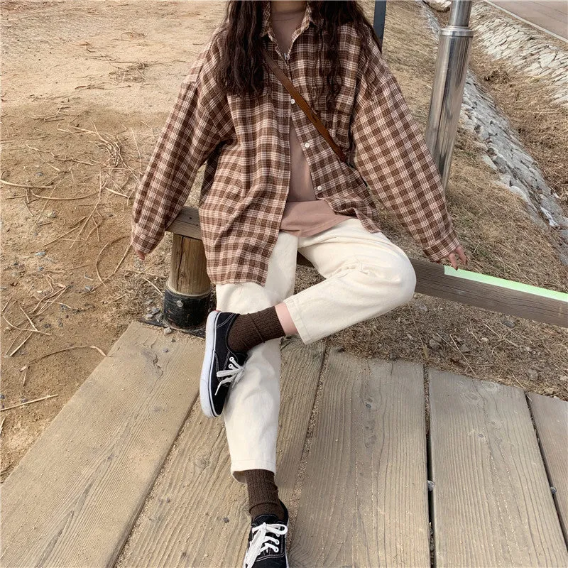 [Korean Style] Geine Oversized Check Shirts